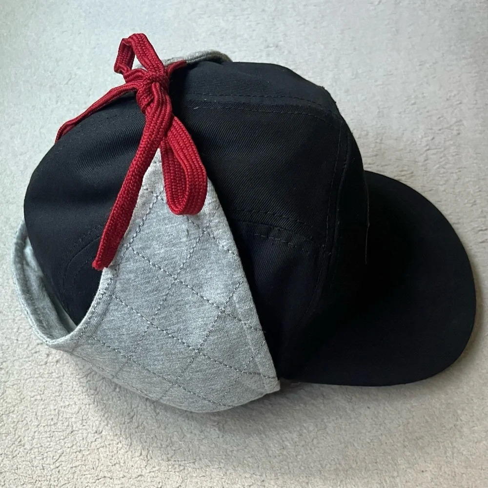 Obermeyer Black Flat Bill Hat w/Ear Flaps x Crooked Stave Cotton Small/Medium - Picture 3 of 10